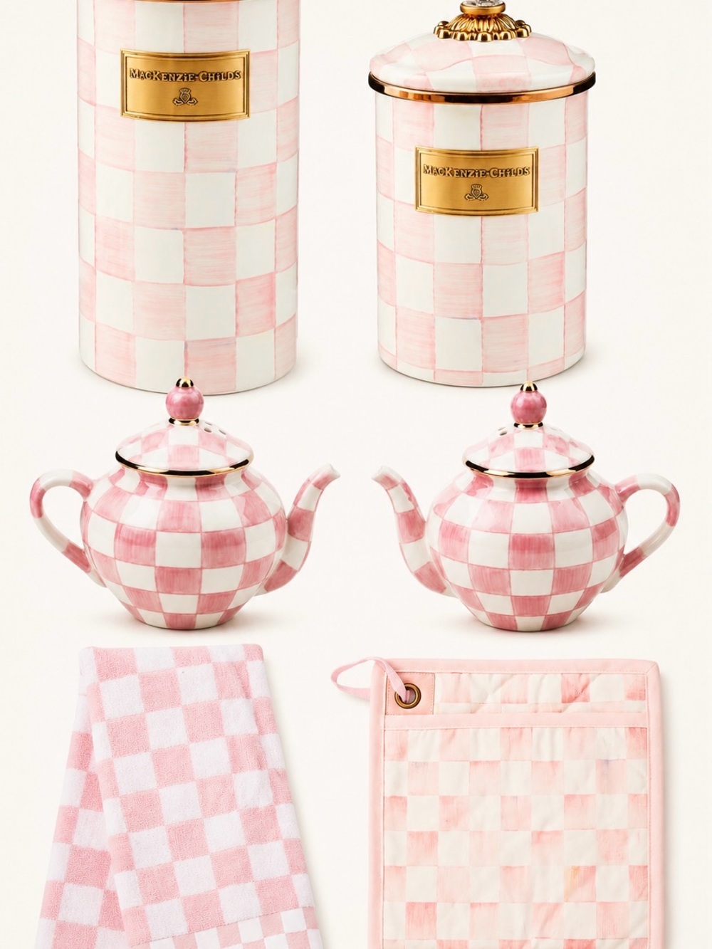 MacKenzie-Childs Pink Rosy Check Lot